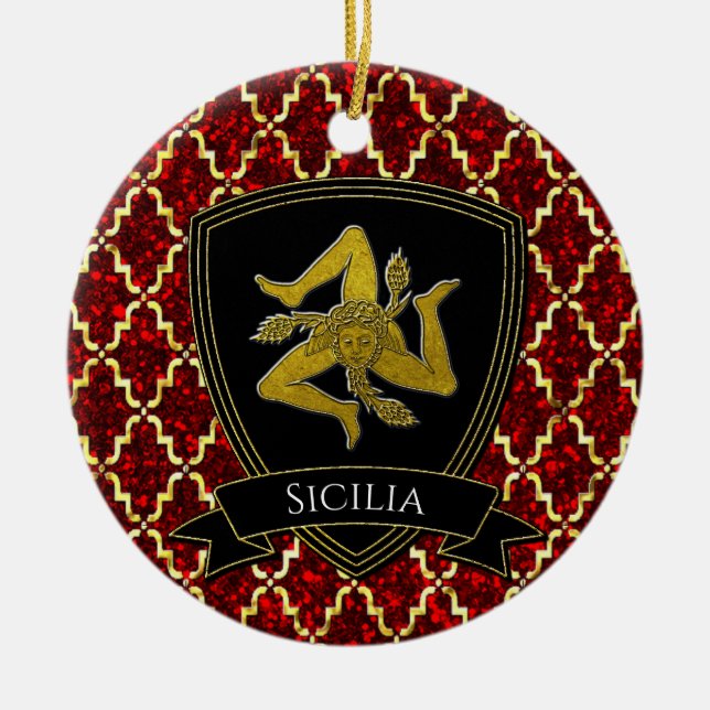 Décoration En Céramique Trinacria rouge or sicilienne (Devant)