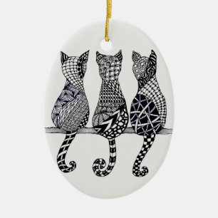 Décoration En Céramique Trois chats Meow, personnalisation facultative