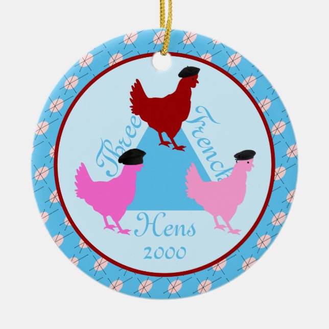 Décoration En Céramique Trois poules françaises - Année personnalisée (Devant)
