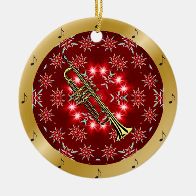 Décoration En Céramique Trompette ~ Argent ~ Rouge~ Or ~ Noël ~ (Devant)
