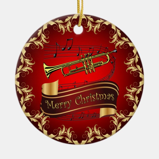 Décoration En Céramique Trompette ~ Scroll musical ~ Joyeux Noël ~ * ~ (Devant)