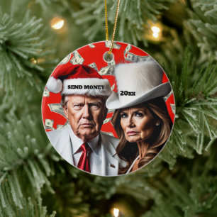 Décoration En Céramique Trump et Melania "Envoyer de l'argent" Noël