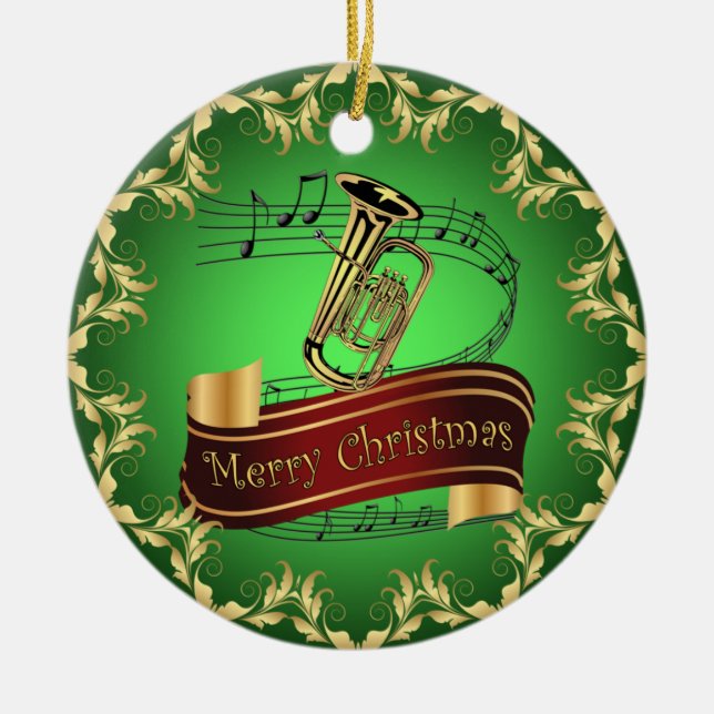 Décoration En Céramique Tuba ~ Scroll musical ~ Joyeux Noël ~ * ~ (Devant)