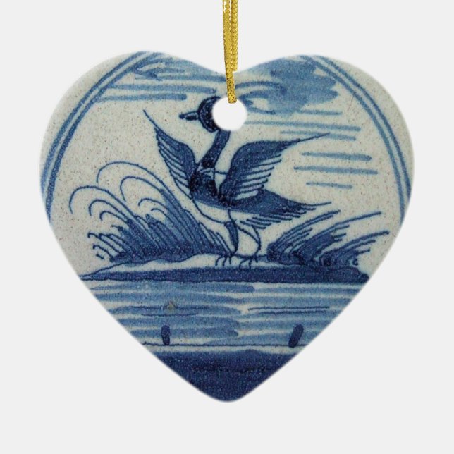 Décoration En Céramique Tuile bleue antique de Delft - canard dans l'eau (Devant)