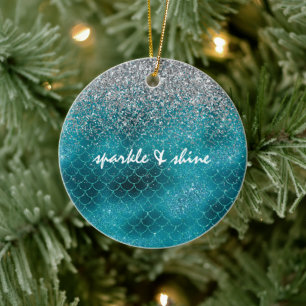 Décoration En Céramique Turquoise Silver Sparkle Mermaid personnalisé