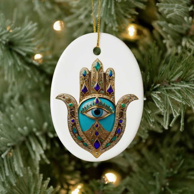 Décoration En Céramique Turquoise Troisième Oeil Hamsa (Arbre)