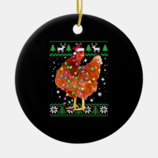 Décoration En Céramique Ugly Christmas Chicken Santa Hat Lights