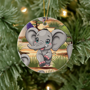 Décoration En Céramique Un bébé éléphant qui sonne heureux dans la savane