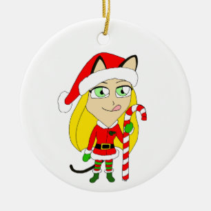 Décoration En Céramique un catgirl chibi de Noël