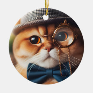 Décoration En Céramique Un chat portant un monocle VII