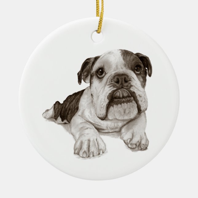 Décoration En Céramique Un chiot Brindle de bouledogue (Devant)