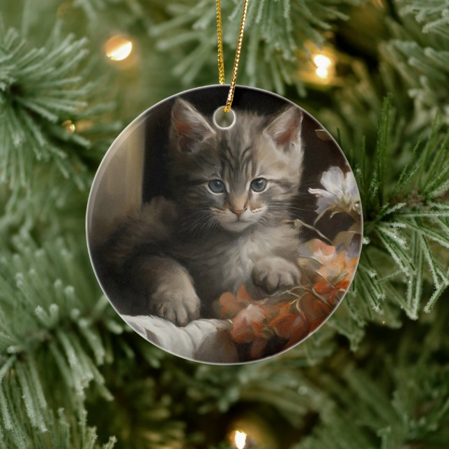 Décoration En Céramique Un Coin Cosy Tabby Kitten (Arbre)