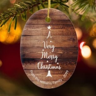 Décoration En Céramique Un sapin de Noël très joyeux sur bois rustique