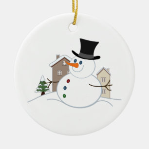 Décoration En Céramique Une joyeuse illustration de Noël Snowman