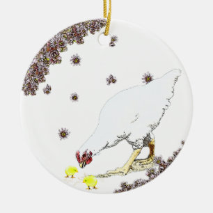 Décoration En Céramique Une poule et des poussins