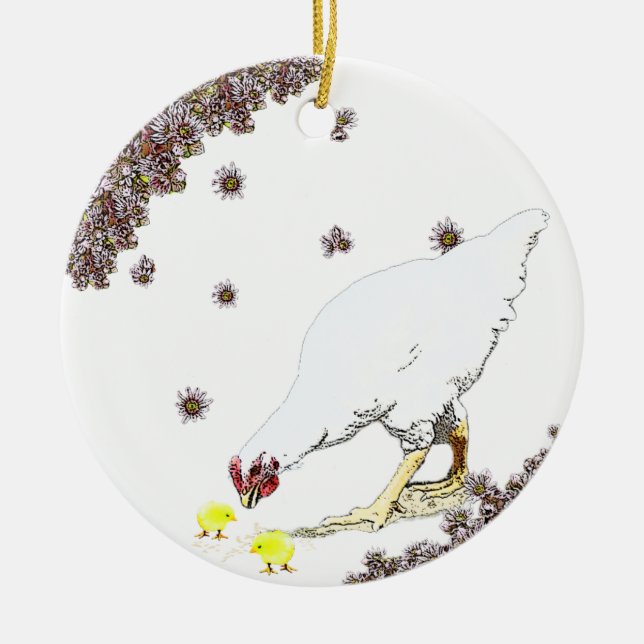 Décoration En Céramique Une poule et des poussins (Devant)
