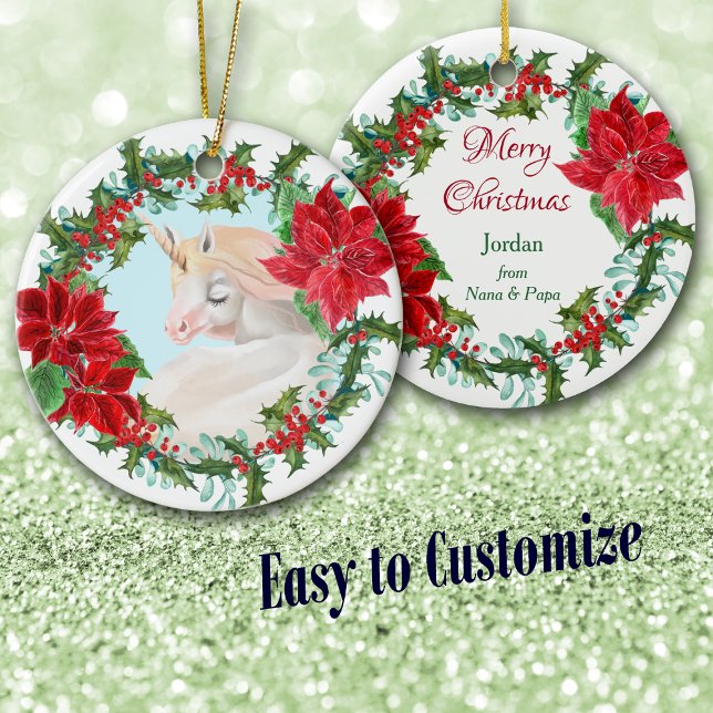 Décoration En Céramique Unicorne blanche Poinsettia Holly Wreath (Créateur téléchargé)