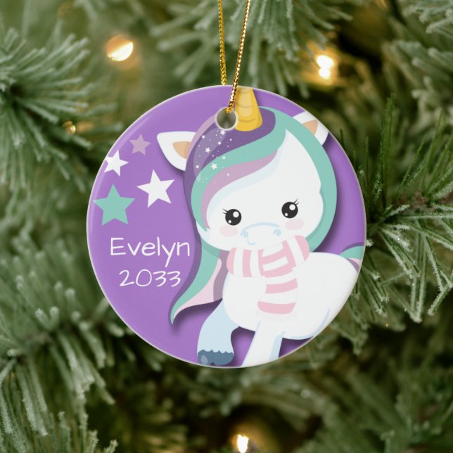 Décoration En Céramique Unicorne mignon personnalisée violet (Arbre)