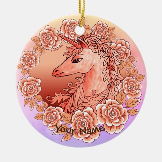 Décoration En Céramique Unicorne Rose vintage (Devant)