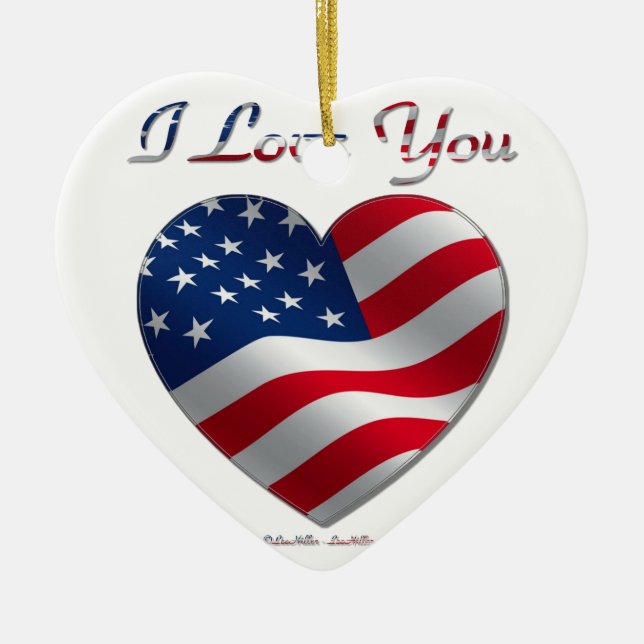 Décoration En Céramique USA Flag Heart Je t'aime (Devant)