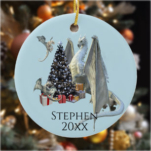 Décoration En Céramique Vacances Arbre de Noël Dragon de glace avec bébés