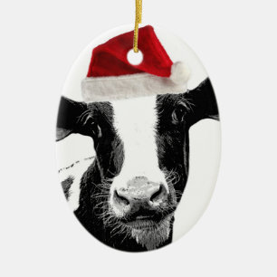 Décoration En Céramique Vache à Père Noël - vache laitière utilisant l