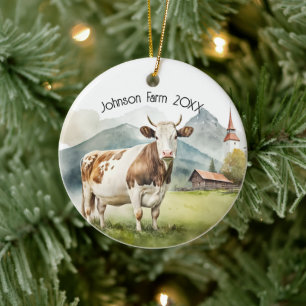 Décoration En Céramique Vache Aquarelle Dans La Vallée De La Montagne