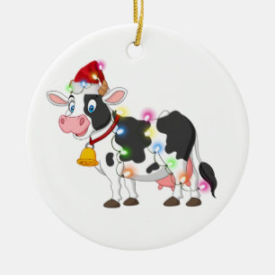 Décoration En Céramique Vache avec Casquette Scafe Noël