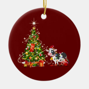 Décoration En Céramique Vache avec Casquette Scafe Noël