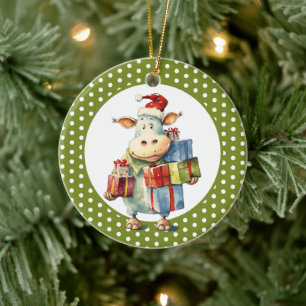 Décoration En Céramique Vache de Noël Pun 