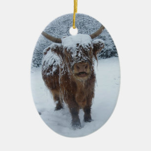 Décoration En Céramique Vache des Highlands dans la neige