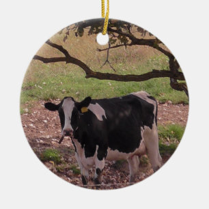 Décoration En Céramique Vache mignonne sous arbre Noël