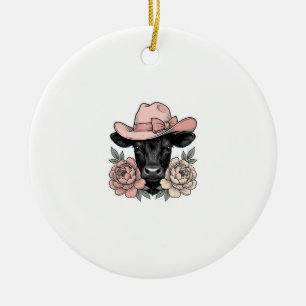 Décoration En Céramique Vachette Cowgirl Rose avec Pivoines Vintage Vector