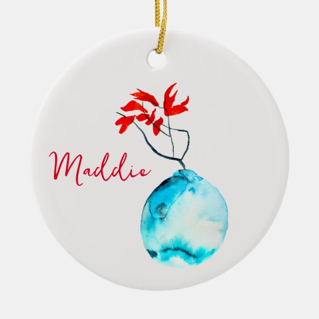 Décoration En Céramique Vase bleu aquarelle ikebana (Devant)