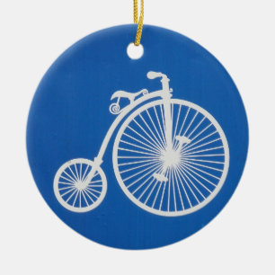 Décoration En Céramique Vélo blanc vintage sur bleu