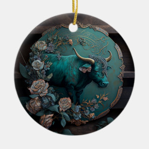 Décoration En Céramique Verdigris Zodiac Taurus Metal Art