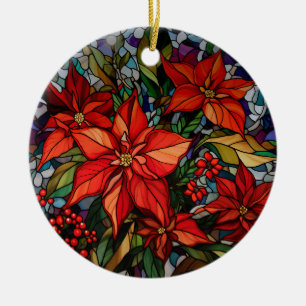 Décoration En Céramique Verre coloré Style Poinsettias & Holly