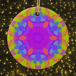 Décoration En Céramique Vert et bleu rétro Mandala Flower