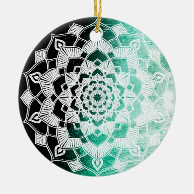 Décoration En Céramique Vert Mandala Abstrait Beau Noël (Devant)