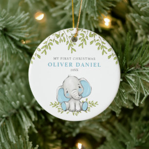 Décoration En Céramique Vert moderne Elephant Garçon Premier Noël