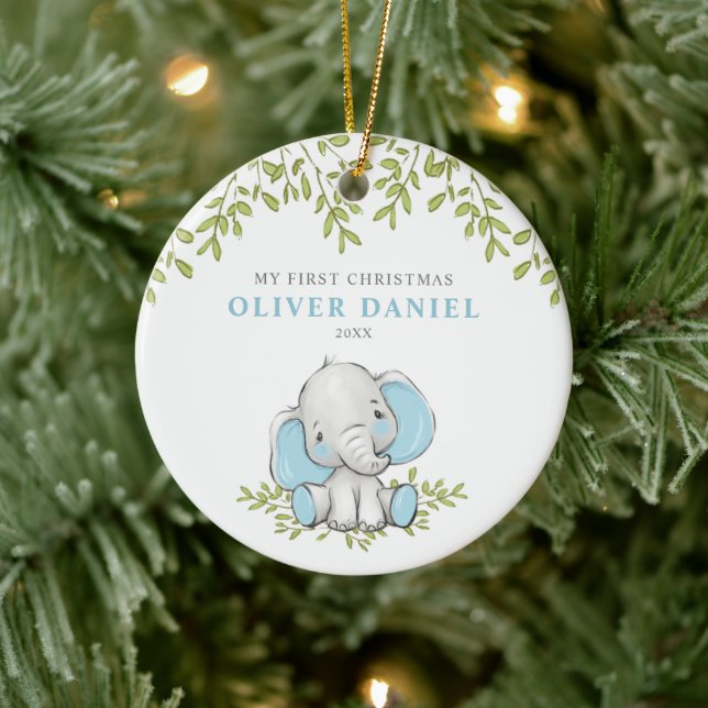 Décoration En Céramique Vert moderne Elephant Garçon Premier Noël (Arbre)