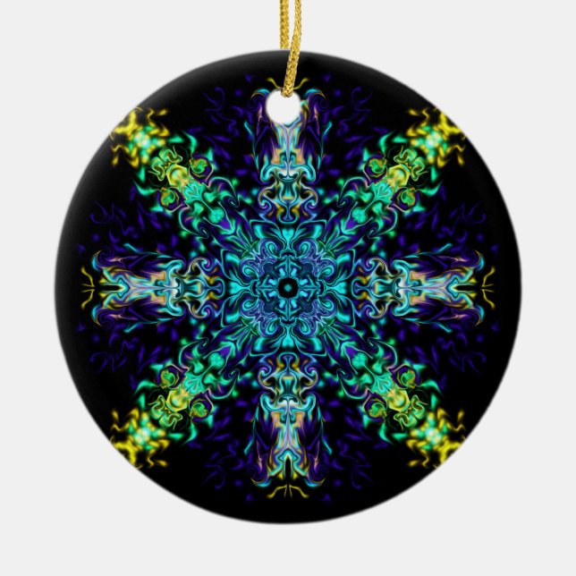 Décoration En Céramique Vert Turquoise Psychédélique Bohème Mandala (Devant)