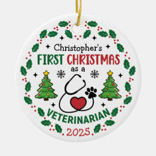Décoration En Céramique Vétérinaire Premier Noël Personnalisé Tour