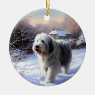 Décoration En Céramique Vieux Chien de Berger Anglais Laissez Tomber la Ne