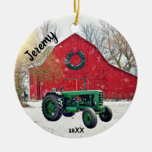 Décoration En Céramique Vieux Tracteur vert Noël  