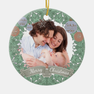 Décoration En Céramique Vintage Christmas Wreath Photo personnalisée