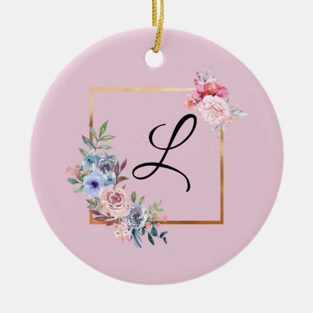 Décoration En Céramique Vintage Golden Multicolore Fleurs Monogramme Texte (Devant)