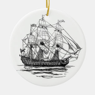 Décoration En Céramique Vintage Pirates Galleon, croquis d'un navire à 74 