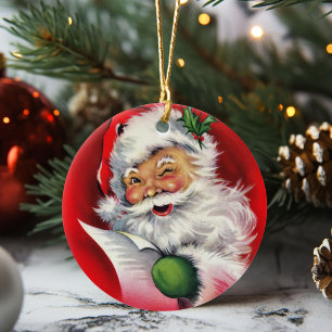 Décoration En Céramique Vintage Retro Père Noël Vérifie Sa Liste