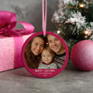 Décoration En Céramique Vintage Santa Claus Pink Christmas Family Photo 